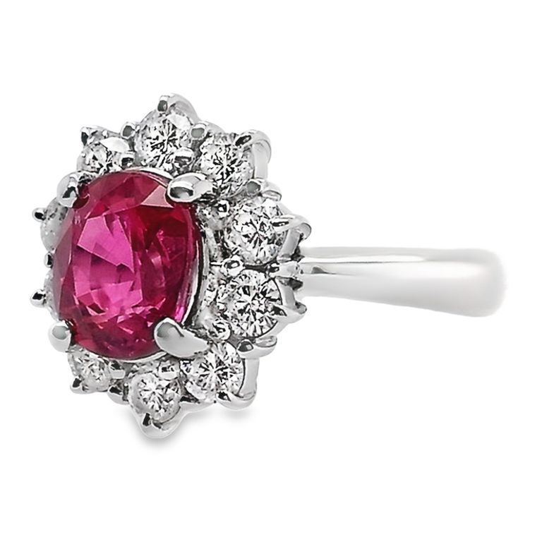 1.64ct NATURAL RUBY accented by 0.65ct NATURAL DIAMONDS set with Platinum Ring - SALE