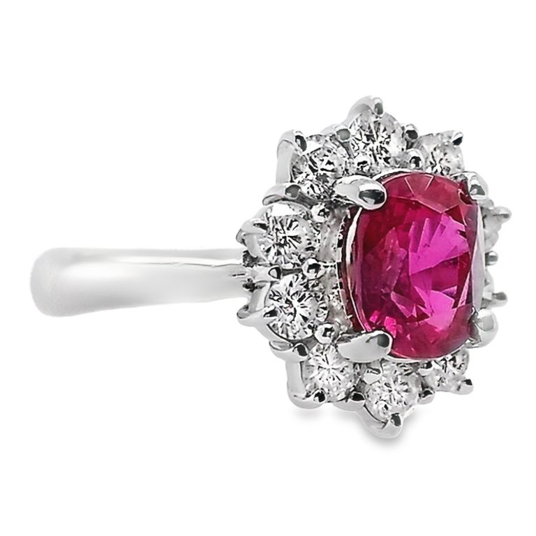 1.64ct NATURAL RUBY accented by 0.65ct NATURAL DIAMONDS set with Platinum Ring - SALE