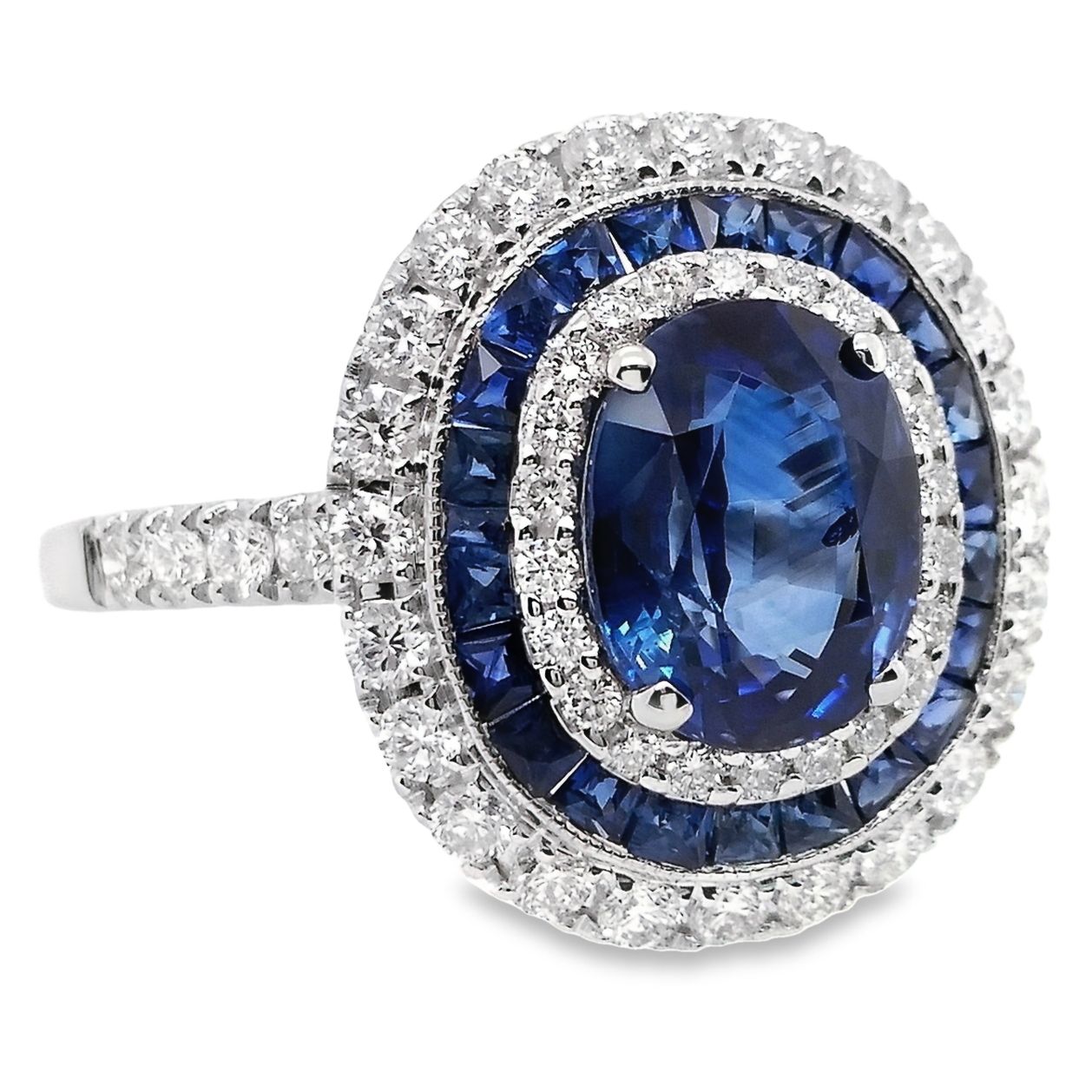 2.87ct NATURAL SAPPHIRES and 0.74ct NATURAL DIAMONDS set with 18KT White Gold Ring