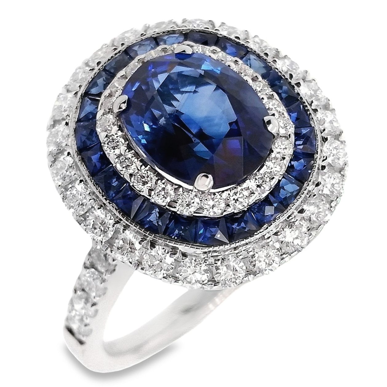 2.87ct NATURAL SAPPHIRES and 0.74ct NATURAL DIAMONDS set with 18KT White Gold Ring