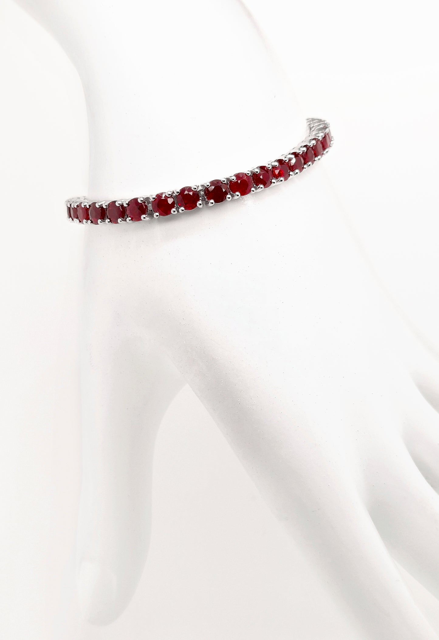 IGI Certified 11.46ct Natural Rubies 14K White Gold Bracelet