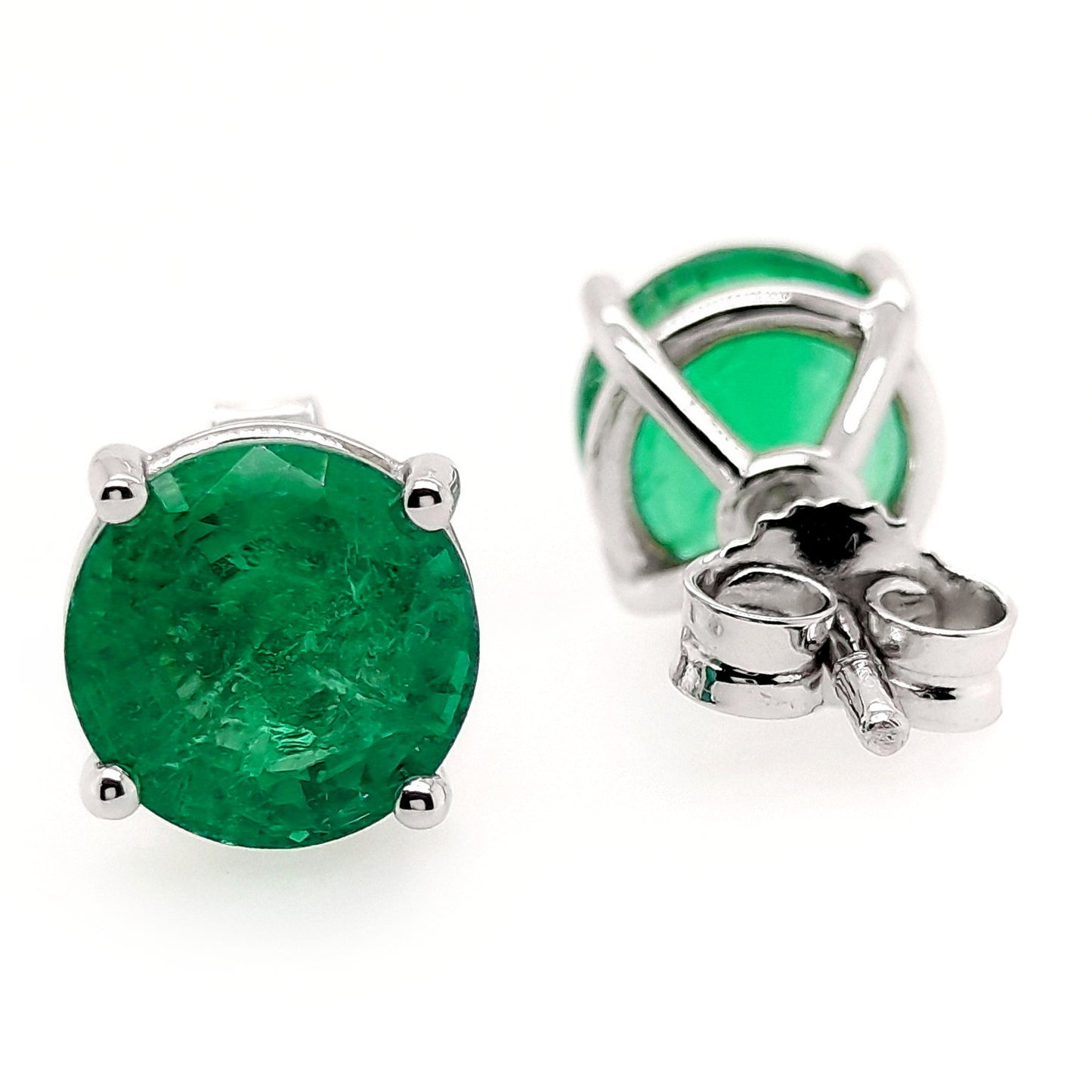 4.14ct Natural Round Emeralds set with 14K White Gold Earrings