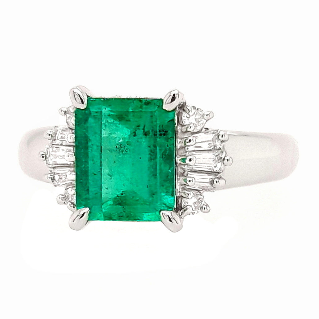 1.44ct Natural Emerald and 0.23ct Natural Diamonds set with Platinum Ring - SALE