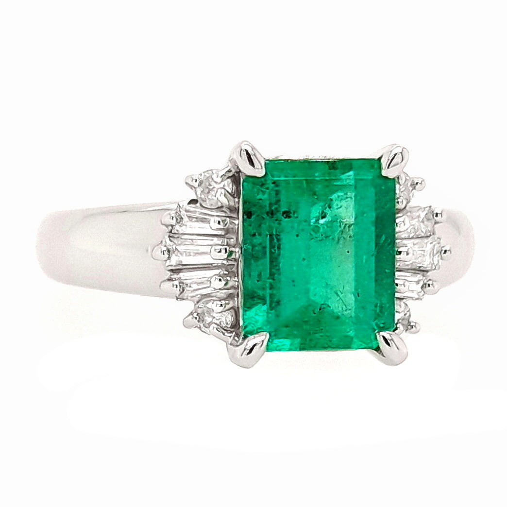 1.44ct Natural Emerald and 0.23ct Natural Diamonds set with Platinum Ring - SALE