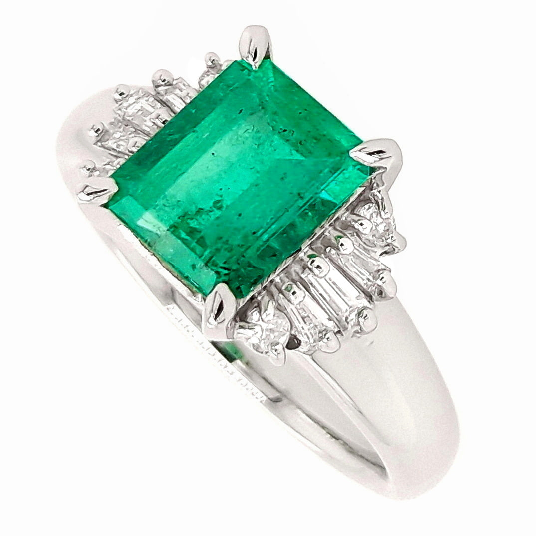 1.44ct Natural Emerald and 0.23ct Natural Diamonds set with Platinum Ring - SALE