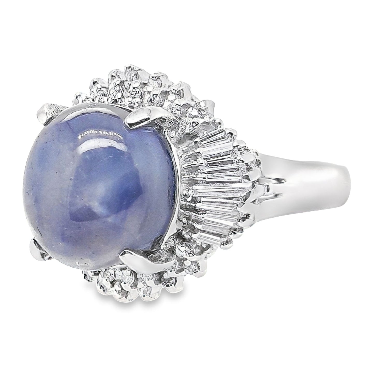 11.75ct NATURAL NOT-HEATED STAR-SAPPHIRE and 0.53ct NATURAL DIAMONDS set in Platinum Ring