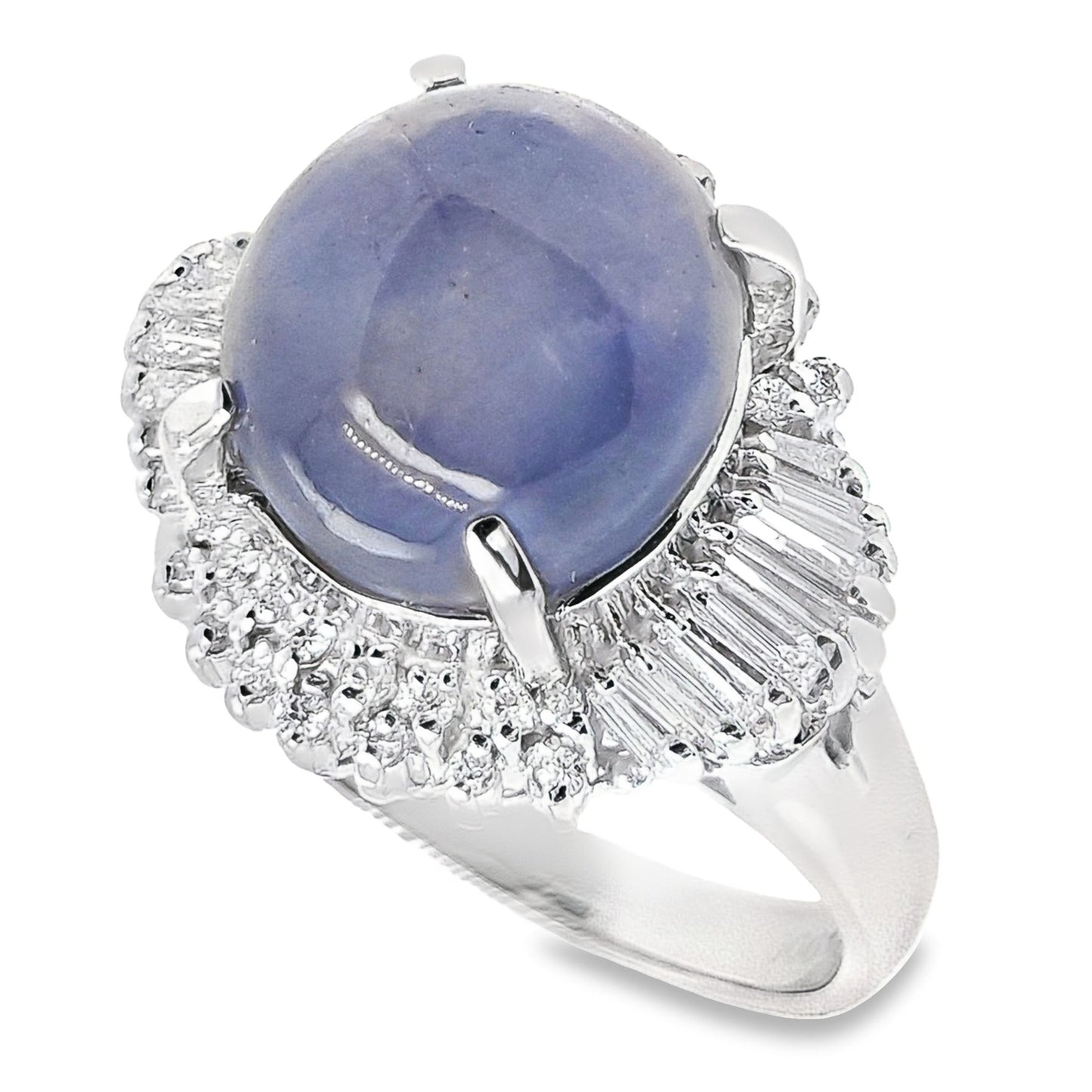 11.75ct NATURAL NOT-HEATED STAR-SAPPHIRE and 0.53ct NATURAL DIAMONDS set in Platinum Ring