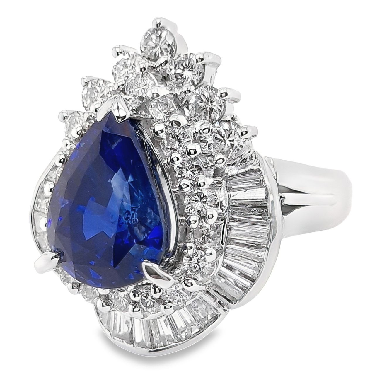 5.79ct Kashmir Sapphire Vivid Blue 1.73ct Natural Diamonds set with Platinum Ring - SALE