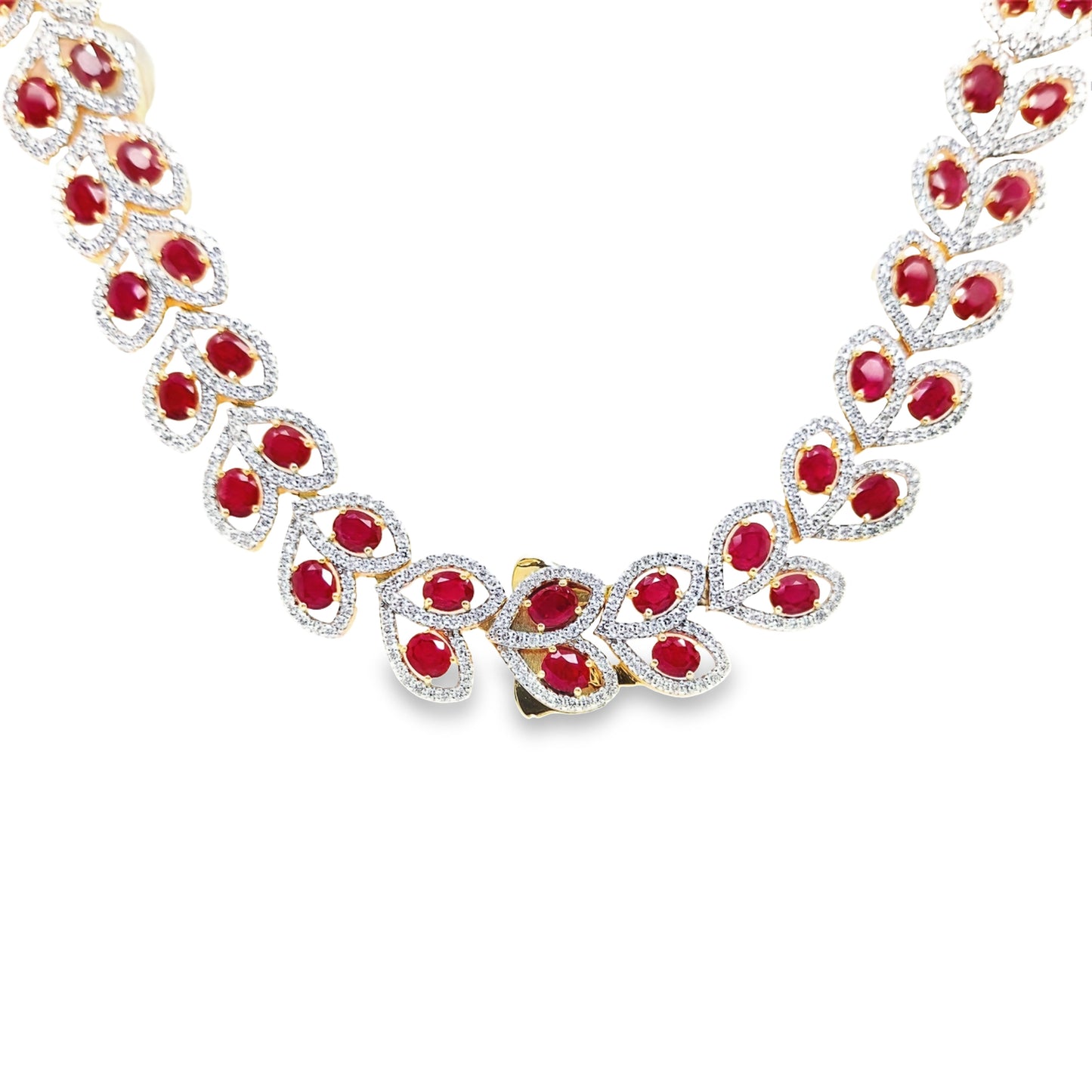 29.15ct Natural Burma Rubies 9.83ct Natural Diamonds 18K Yellow Gold Necklace