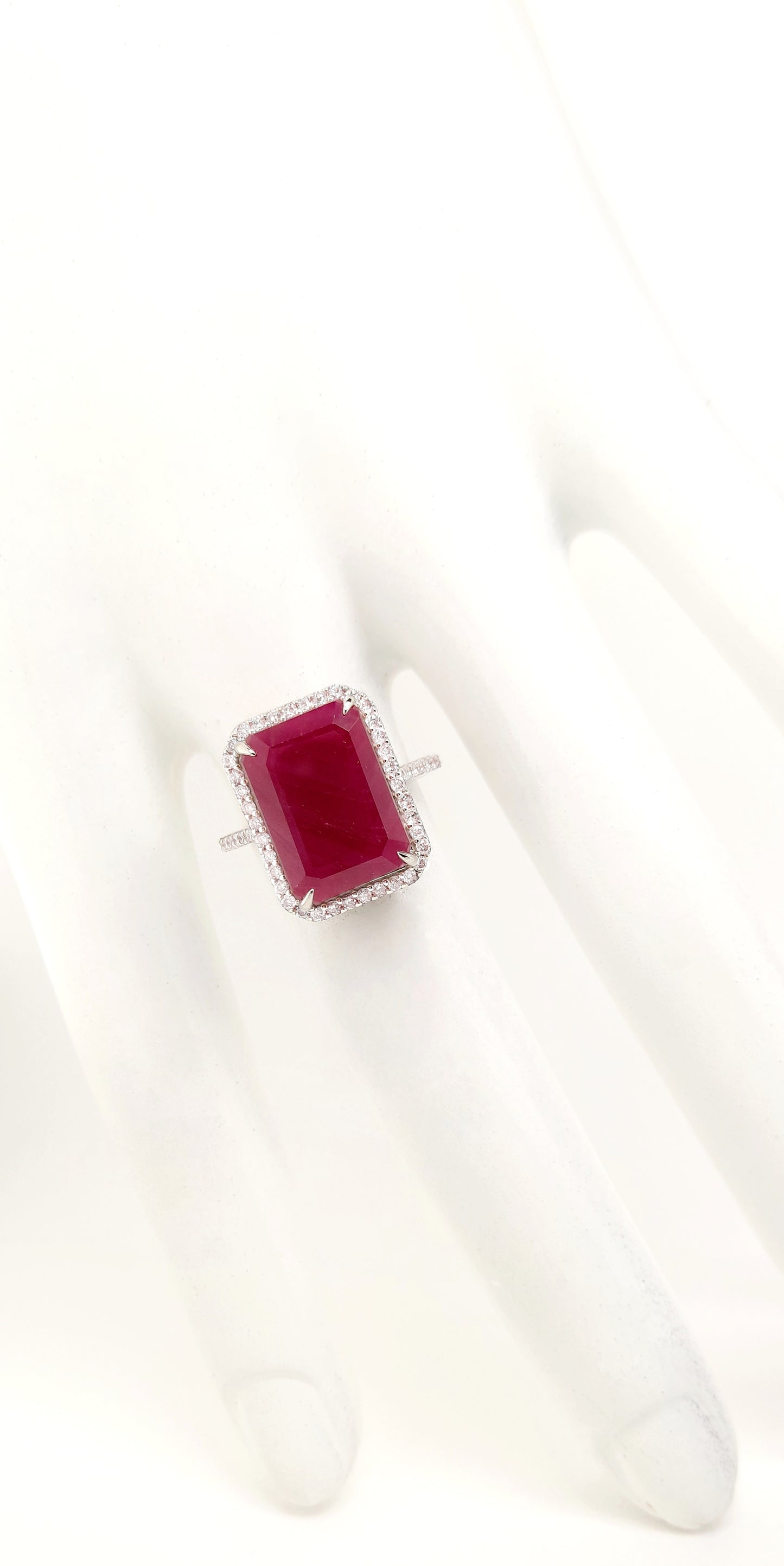 9.74ct Not-treated Ruby and 0.44ct Natural Diamonds set in 14k White Gold Ring - SALE