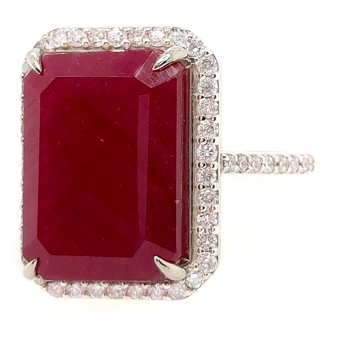 9.74ct Not-treated Ruby and 0.44ct Natural Diamonds set in 14k White Gold Ring - SALE