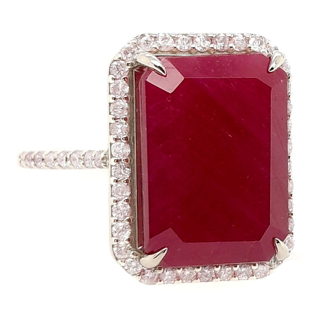 9.74ct Not-treated Ruby and 0.44ct Natural Diamonds set in 14k White Gold Ring - SALE