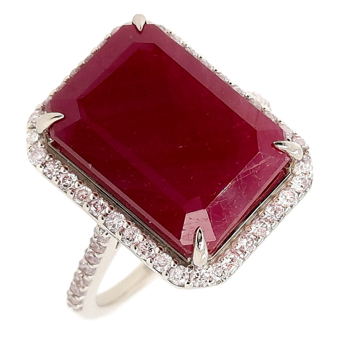 9.74ct Not-treated Ruby and 0.44ct Natural Diamonds set in 14k White Gold Ring - SALE