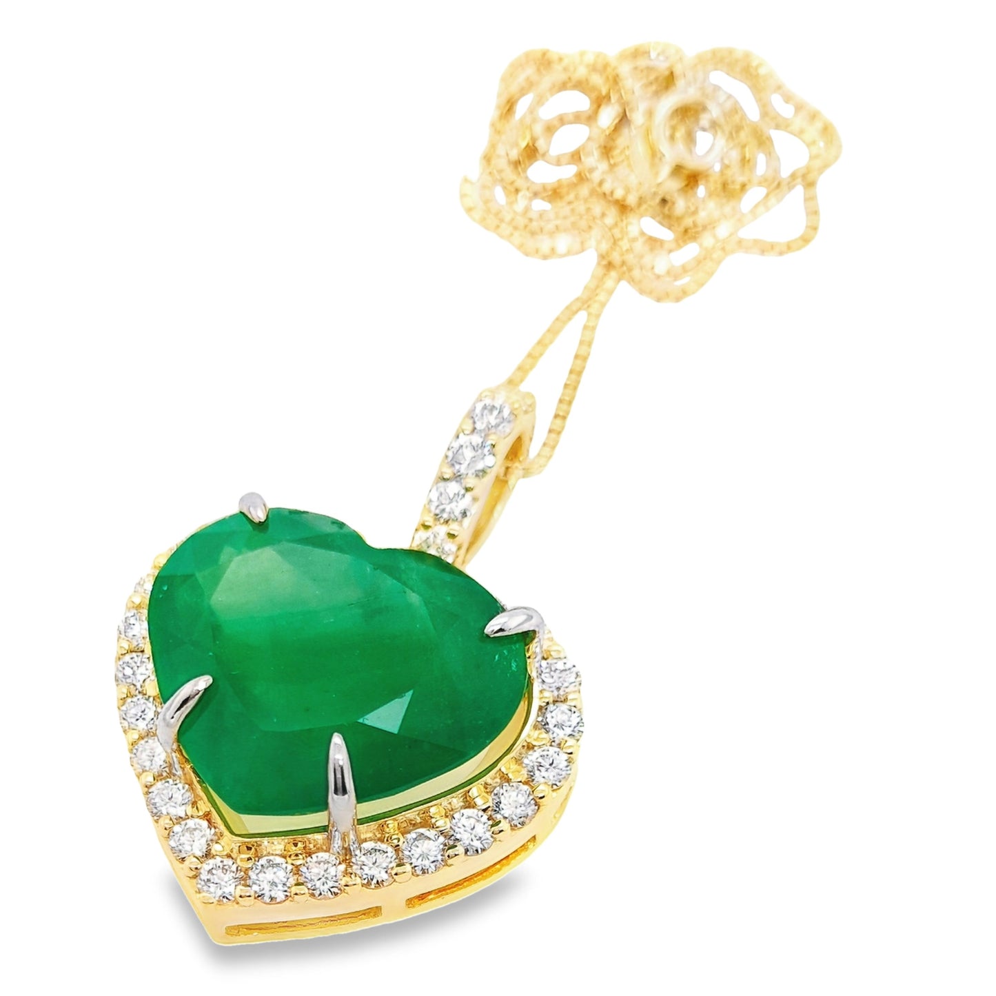 21.20ct Colombia Emerald 1.60ct Diamonds set in 18K Yellow Gold Necklace