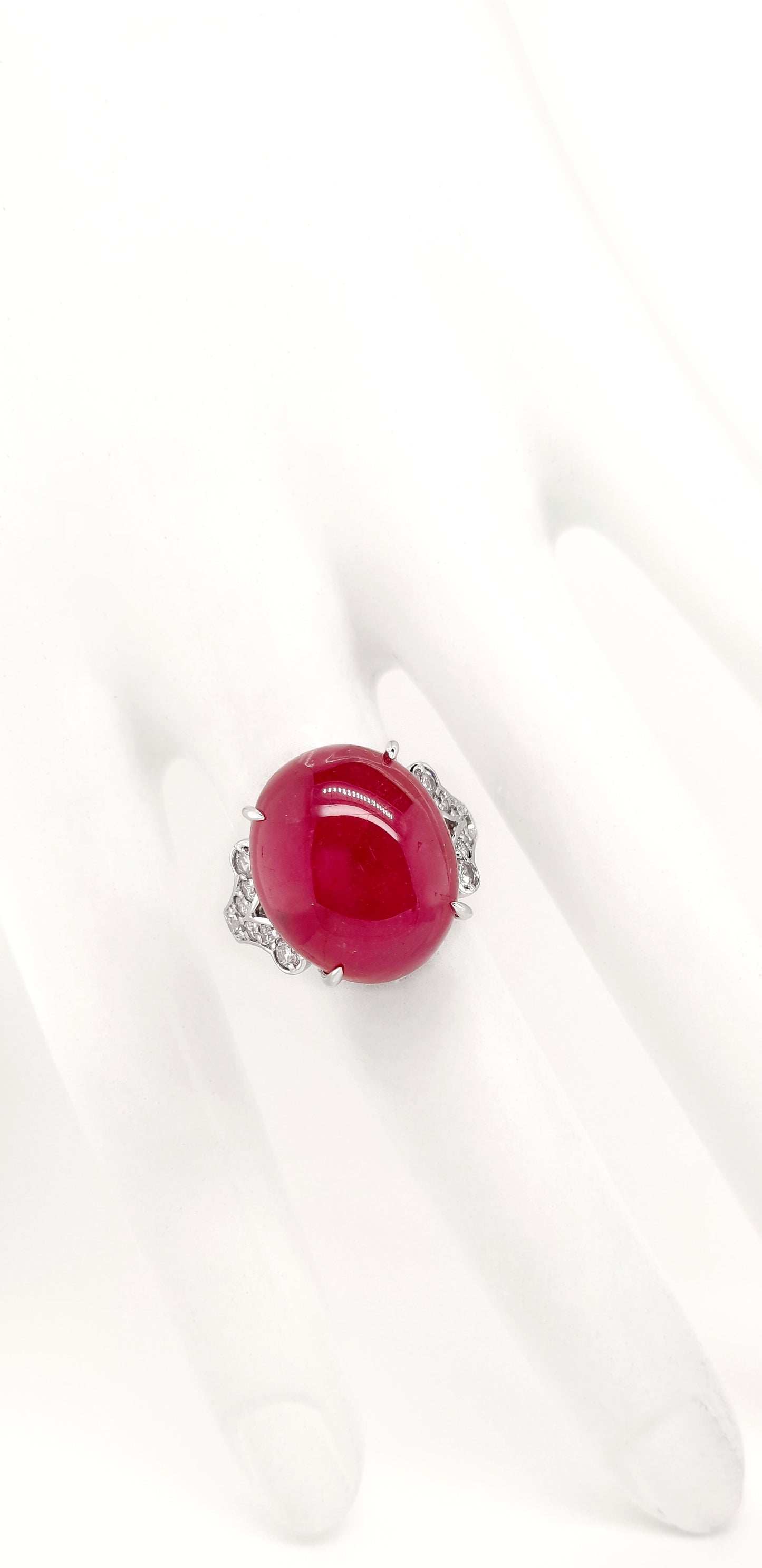 28.34ct NATURAL RUBY accented by 0.52ct NATURAL DIAMONDS set with 18K White Gold Ring