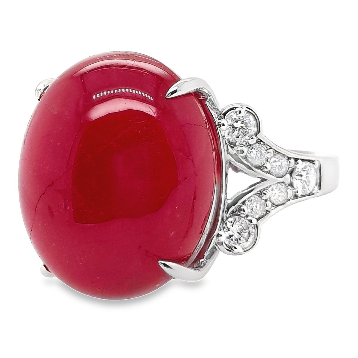 28.34ct NATURAL RUBY accented by 0.52ct NATURAL DIAMONDS set with 18K White Gold Ring