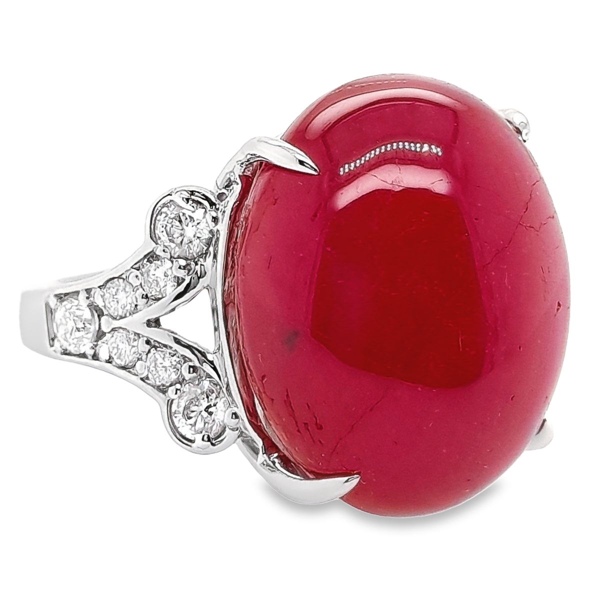 28.34ct NATURAL RUBY accented by 0.52ct NATURAL DIAMONDS set with 18K White Gold Ring