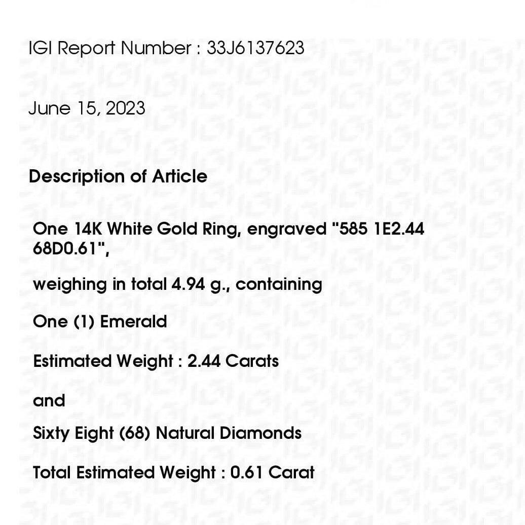 IGI Certified 2.44ct Natural Emerald & 0.61ct Natural Diamonds Gold Ring