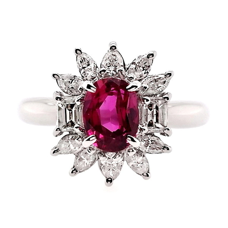 1.10ct NATURAL NOT-TREATED RUBY accented by 0.64ct NATURAL DIAMONDS set with Platinum Ring