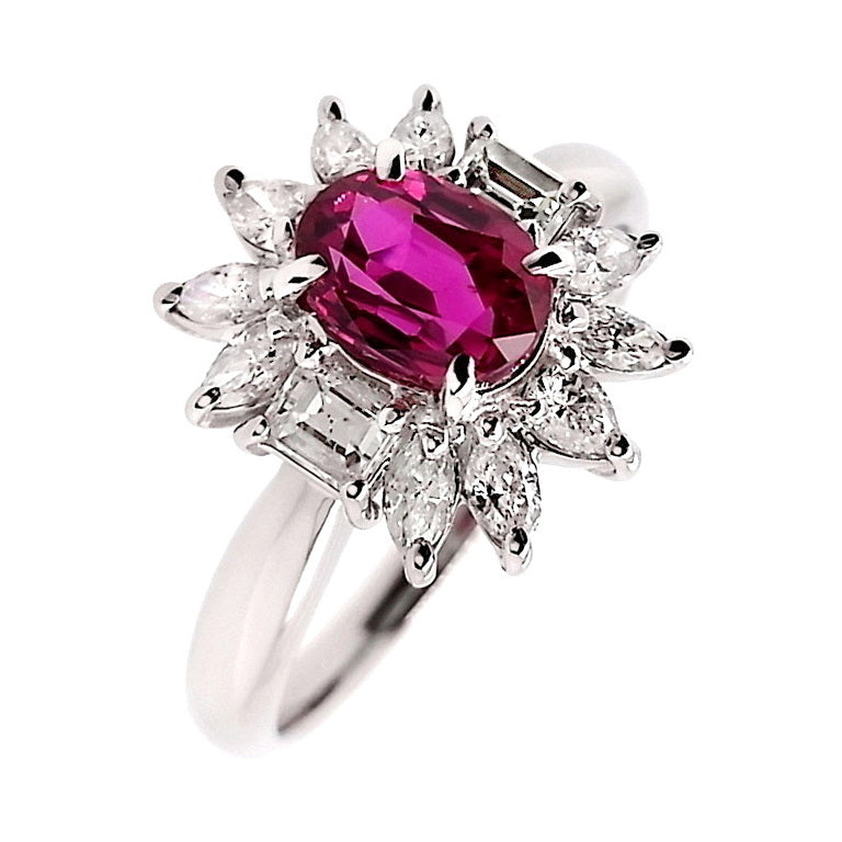 1.10ct NATURAL NOT-TREATED RUBY accented by 0.64ct NATURAL DIAMONDS set with Platinum Ring