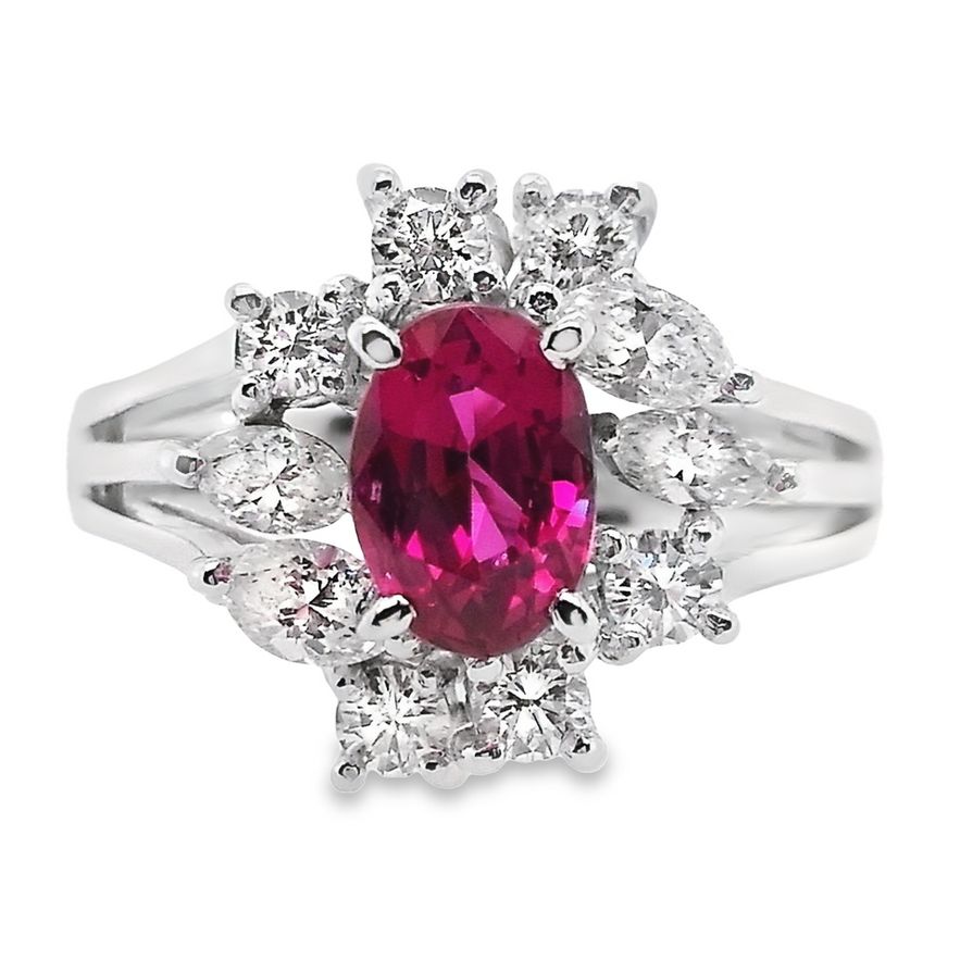 0.96ct NATURAL NOT-TREATED THAI RUBY accented by 0.64ct NATURAL DIAMONDS set with Platinum Ring - SALE