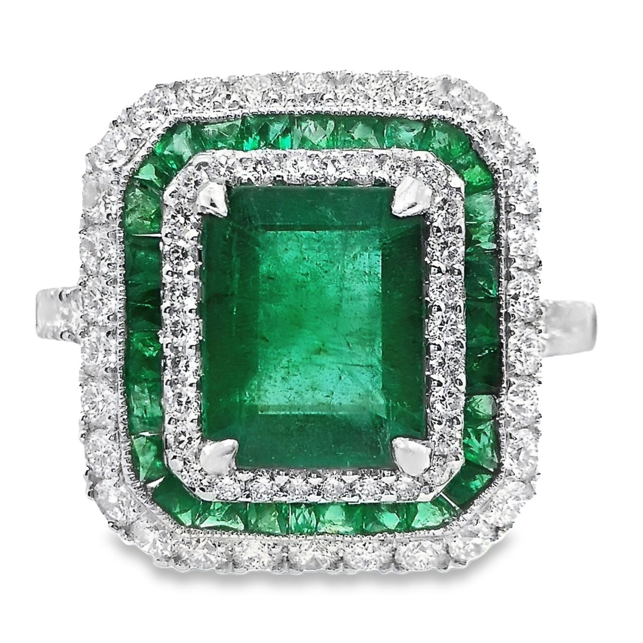 2.89ct NATURAL EMERALDS accented by 0.87ct NATURAL DIAMONDS set with 18K White Gold Ring