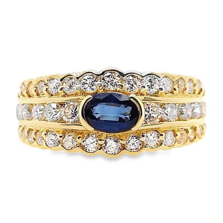 0.51ct NATURAL NOT-HEATED SAPPHIRE and 1.22ct NATURAL DIAMONDS set with 18K Yellow Gold Ring