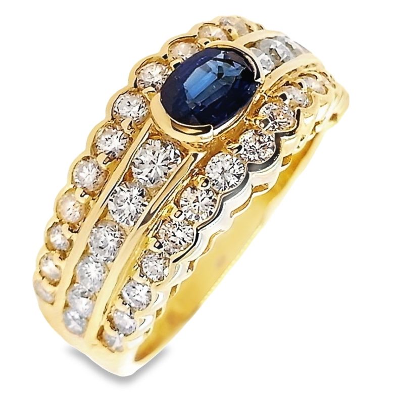 0.51ct NATURAL NOT-HEATED SAPPHIRE and 1.22ct NATURAL DIAMONDS set with 18K Yellow Gold Ring