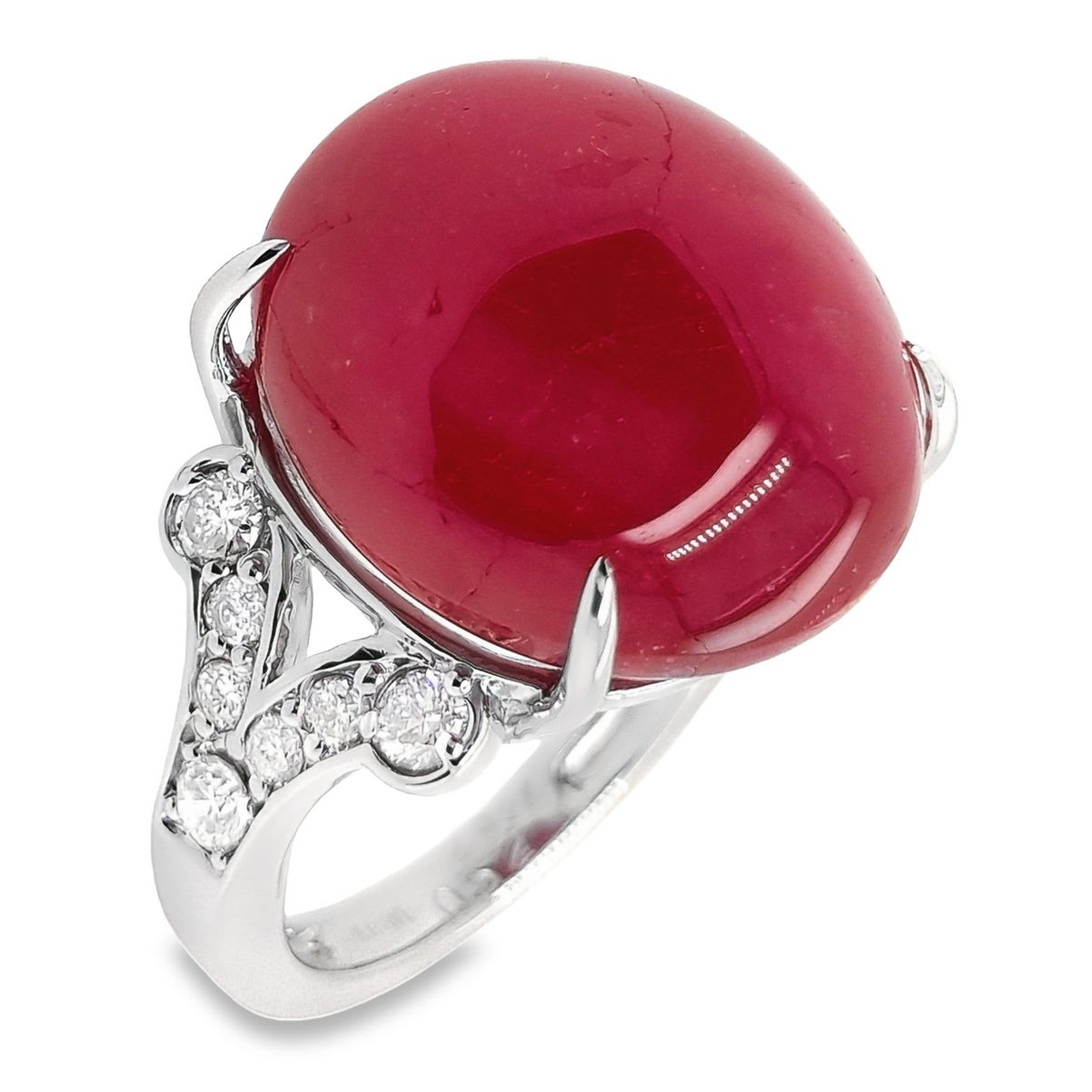 28.34ct NATURAL RUBY accented by 0.52ct NATURAL DIAMONDS set with 18K White Gold Ring