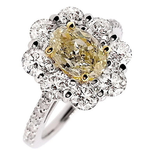 1.00ct NATURAL FANCY COLOR DIAMOND and 1.38ct NATURAL WHITE DIAMONDS set with 18K Yellow Gold & Platinum Ring