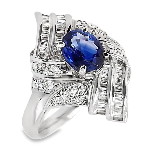 1.19ct NATURAL SAPPHIRE and 1.02ct NATURAL DIAMONDS set in Platinum Ring