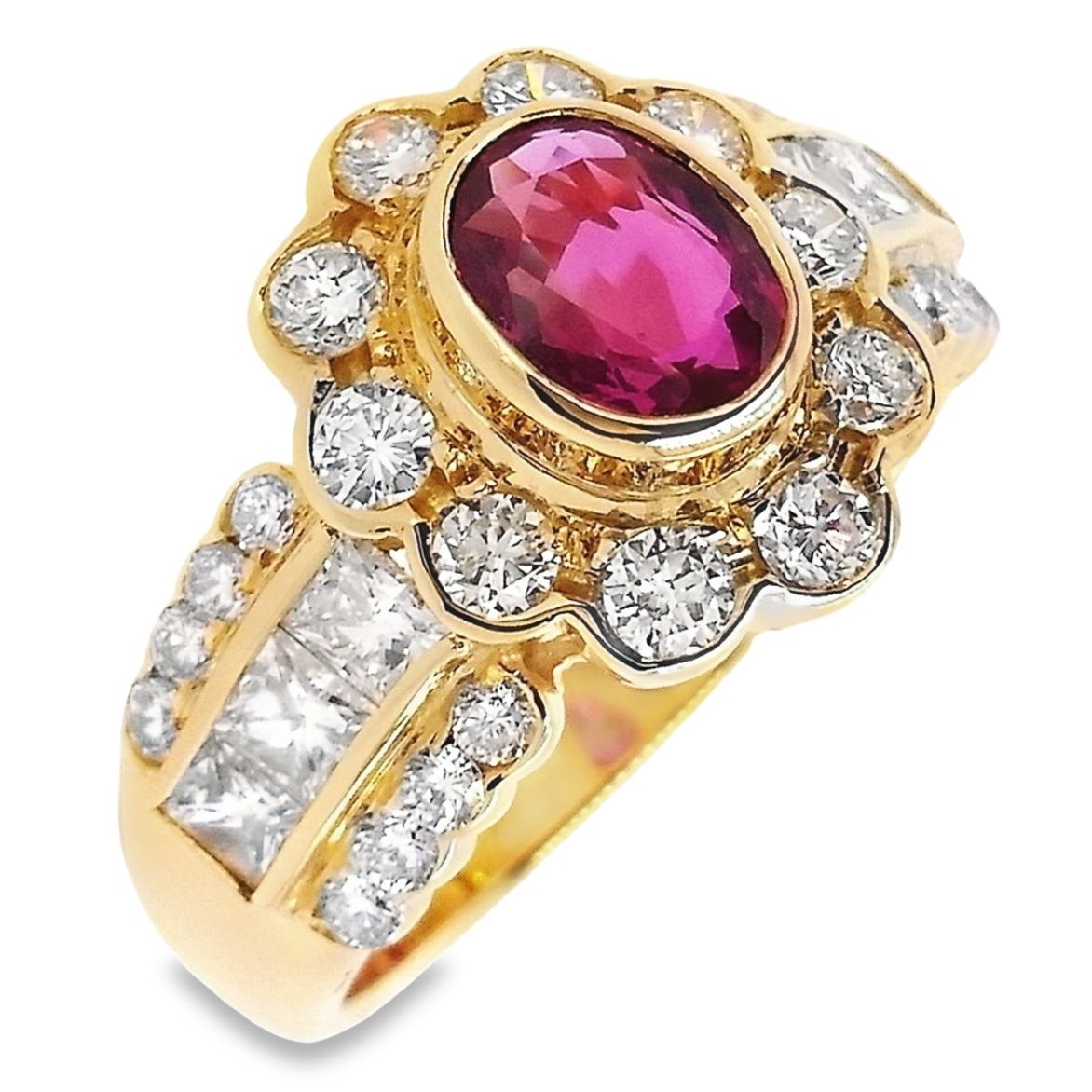 0.93ct NATURAL RUBY accented by 1.27ct NATURAL DIAMONDS Ring set with 18KT Yellow Gold - SALE