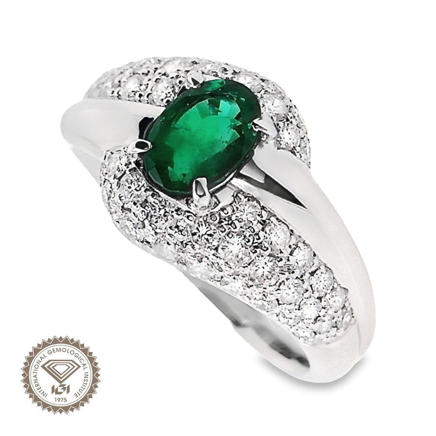 0.63ct NATURAL ZAMBIA EMERALD and 0.63ct NATURAL DIAMONDS set in Platinum Ring