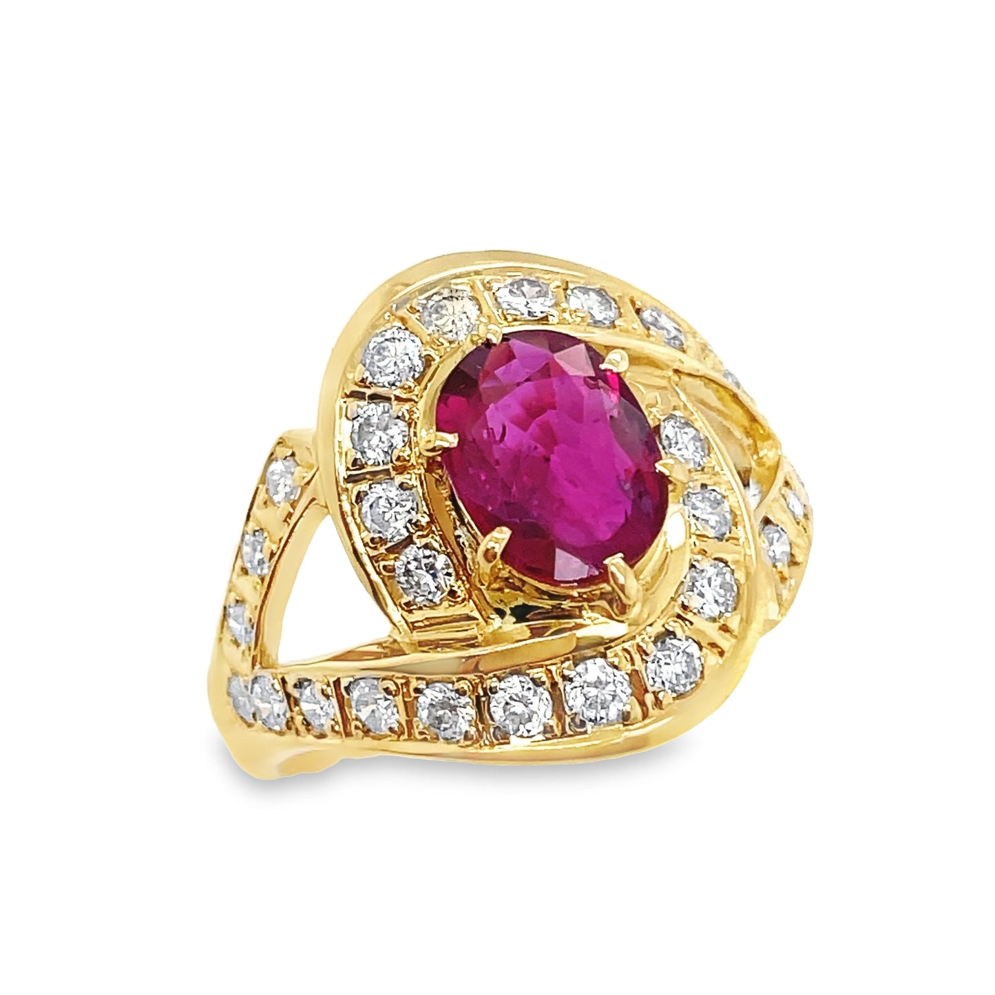 1.10ct NATURAL RUBY accented by 0.60ct NATURAL DIAMONDS set with 18K Yellow Gold Ring - SALE