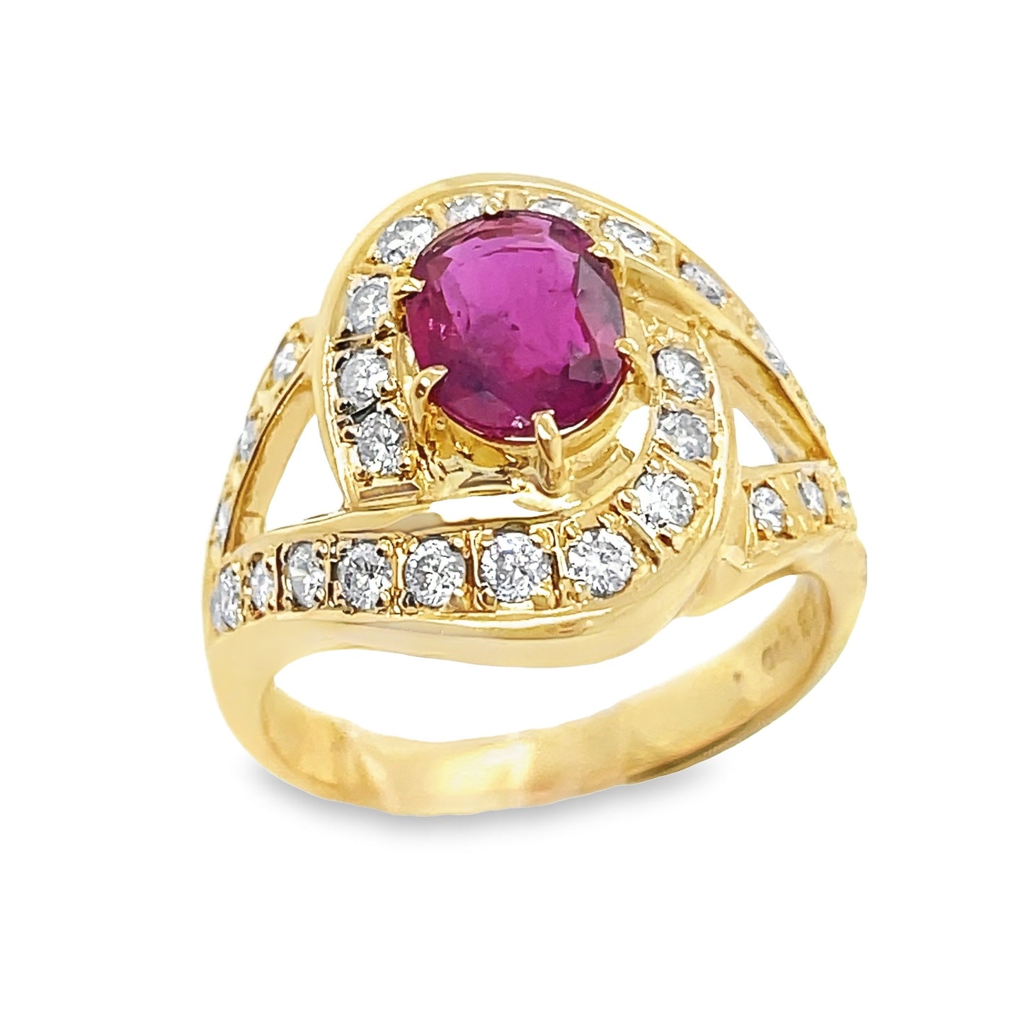 1.10ct NATURAL RUBY accented by 0.60ct NATURAL DIAMONDS set with 18K Yellow Gold Ring - SALE