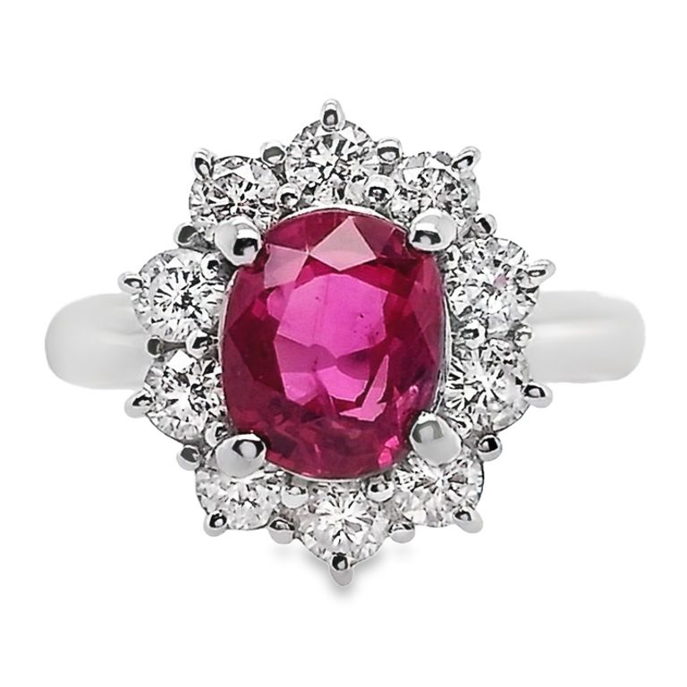 1.64ct NATURAL RUBY accented by 0.65ct NATURAL DIAMONDS set with Platinum Ring - SALE