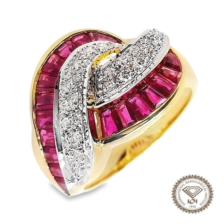 1.86ct NATURAL RUBIES and 0.27ct NATURAL DIAMONDS set with 18K Yellow & White Gold Ring