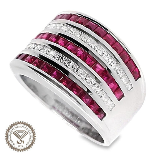 2.17ct NATURAL BURMA RUBIES and 0.59ct NATURAL DIAMONDS Ring set with 18K White Gold