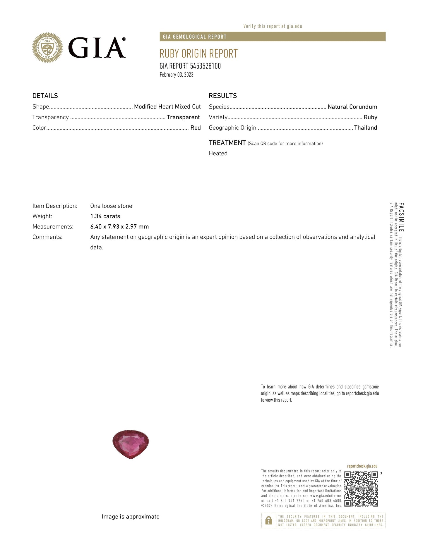 1.34ct Thai Ruby 0.34ct Natural Diamonds set in Platinum Ring - SALE