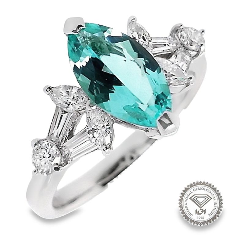 1.28ct NATURAL PARAIBA TOURMALINE and 0.55ct NATURAL DIAMONDS Ring set in Platinum - SALE