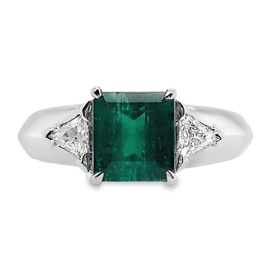 1.42ct Muzo No-Oil Colombia Emerald 0.16ct Natural Diamonds set in Platinum Ring