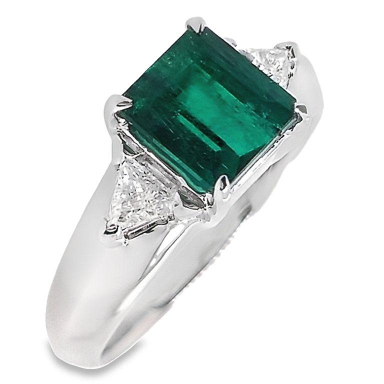 1.42ct Muzo No-Oil Colombia Emerald 0.16ct Natural Diamonds set in Platinum Ring