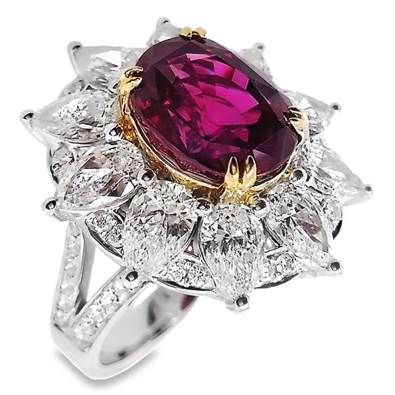 6.03ct NATURAL BURMA RUBY and 3.61ct NATURAL DIAMONDS set with 18K White & Yellow Gold Ring