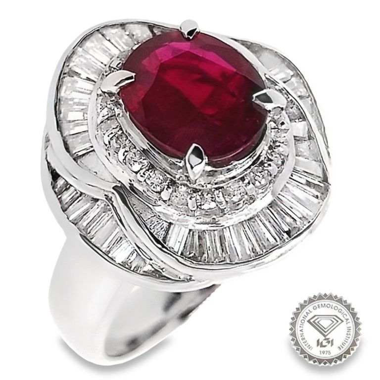 1.65ct NATURAL RUBY accented by 0.95ct NATURAL DIAMONDS Ring set in Platinum - SALE