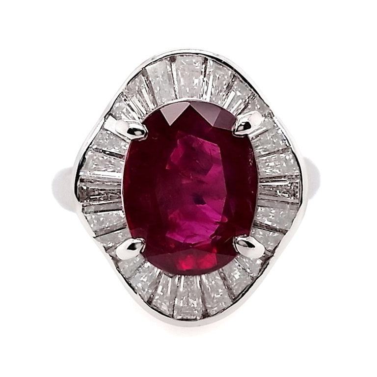 3.87ct NATURAL NOT-HEATED THAI RUBY accented by 1.71ct NATURAL DIAMONDS set in Platinum Ring