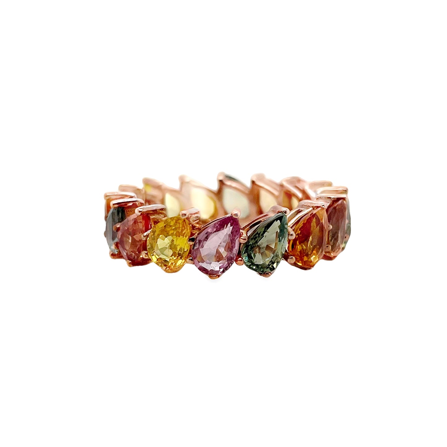 8.43ct NATURAL MULTI-COLOR SAPPHIRES set with 14KT Pink Gold Ring - SALE