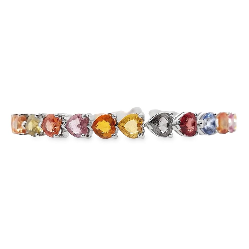 19.53 Carat Natural Multi-Color Sapphires set in 14k White Gold Bracelet