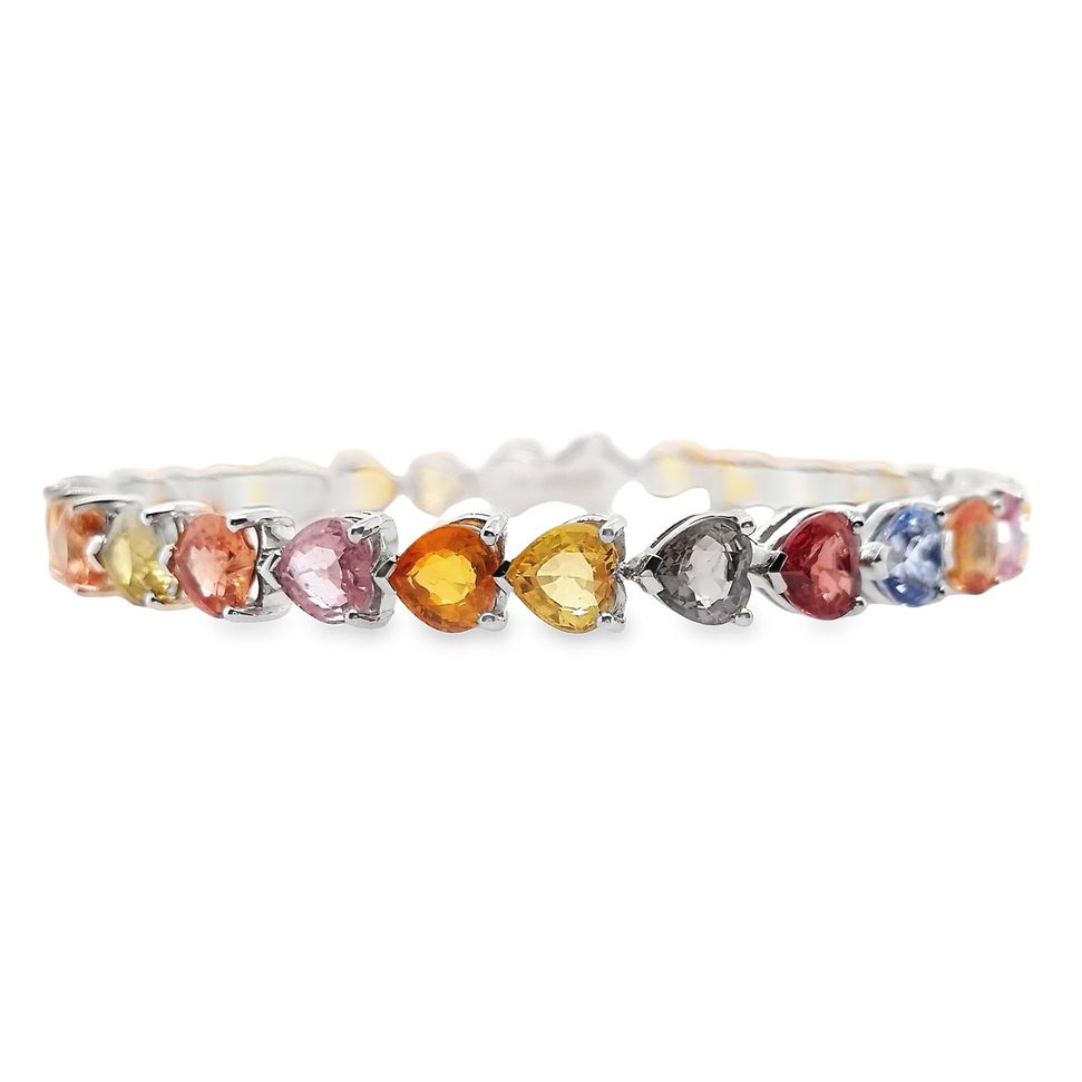 19.53 Carat Natural Multi-Color Sapphires set in 14k White Gold Bracelet