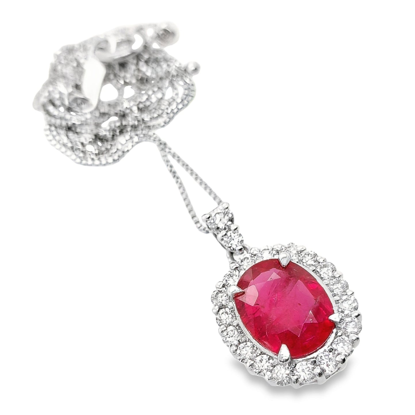 1.98ct NATURAL MADAGASCAR RUBY and 0.46ct NATURAL DIAMONDS set in Platinum Necklace with Pendant