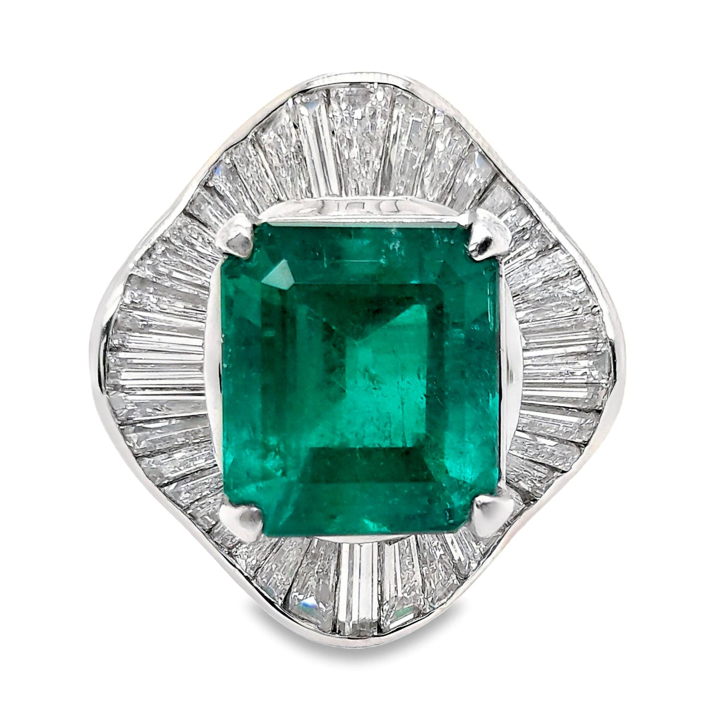 6.19ct Natural Colombia Emerald and 2.47ct Natural Diamonds set with Platinum Ring - SALE